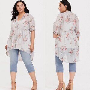 NWT Torrid Lexie Babydoll Tunic Dress Grey Chiffon New With Tags Size Large Boho